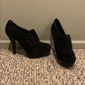 Black suede high heels